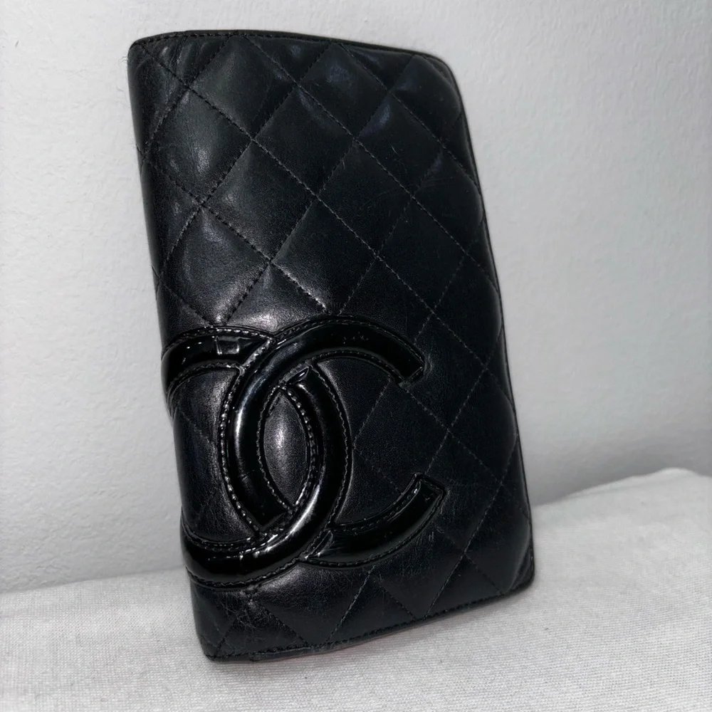 Chanel long wallet with coin zipper slot and hot pink inside